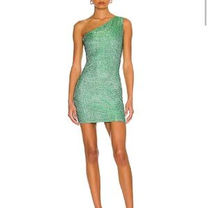 Superdown One-Shoulder Green Shimmer Dress